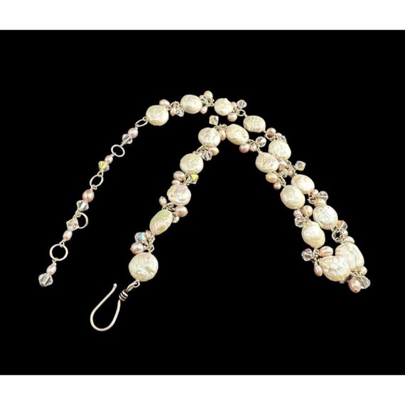 Vintage Sterling Silver Baroque Pearl Crystal Bib… - image 6