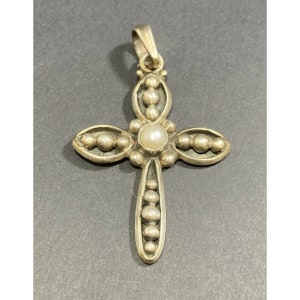 SILPADA 925 Cross Pendant Freshwater Pearl Cab Signed