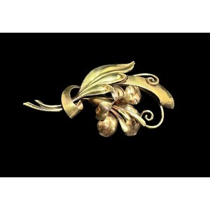 Vintage Carl Art 12k Gold Filled On Silver Flower Brooch Floral Leaf Swirled Pin
