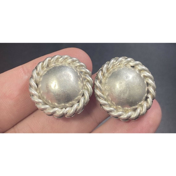 Vintage 925 Clip Earrings Round Braided Dome Heavy - image 3