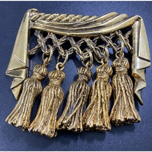 Vintage Chantal Thomass Tassel Statement Brooch Gold Tone Runway Signed