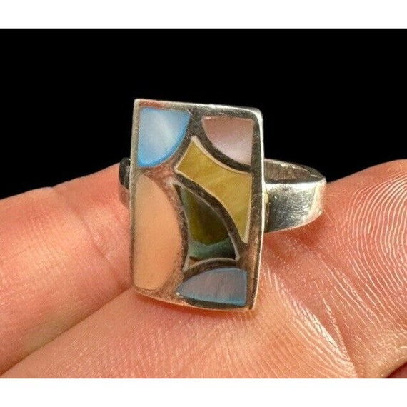 Sterling Silver Multicolor Mother Of Pearl Mosaic… - image 4