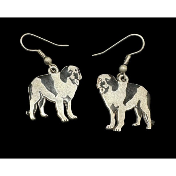 Saint Bernard Sterling Silver Earrings Black Enam… - image 4