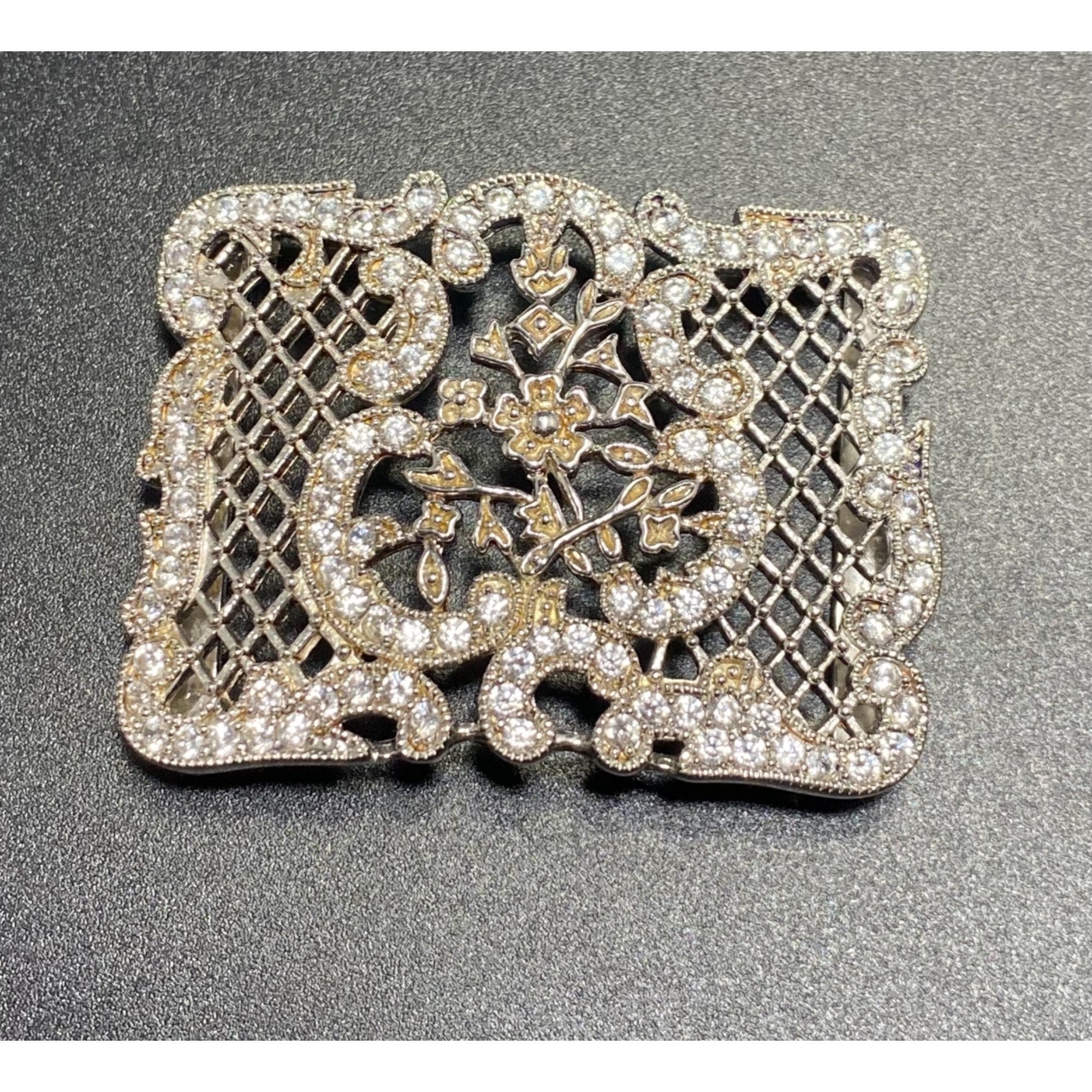 Joseph Esposito 925 Espo Cz Belt Buckle Floral Motif Designer Signed Joseph Esposito 925 Espo Cz Belt Buckle Floral Motif  main image 3