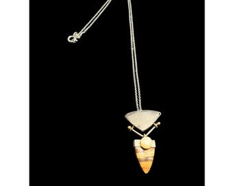 Vintage Sterling Silver Multi Gemstone Modernist Pendant 15” Chain Necklace