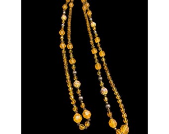 Art Deco Flapper Necklace Orange Glass Wedding Cake Bead Accents 60” Length