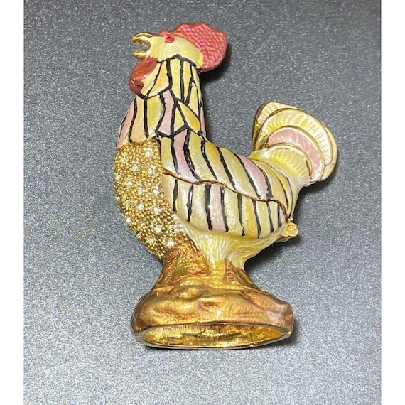 Vintage Rucinni Rooster Trinket Box Jeweled Swaro… - image 1
