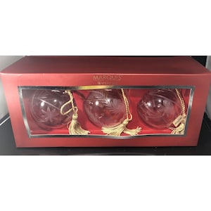 WATERFORD Ornaments MARQUIS Set of 3 Clear Crystal Christmas Ball Ornaments In Box