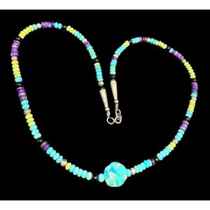 Navajo Multi Gemstone Sterling Silver Beaded Necklace 19” Ethnic
