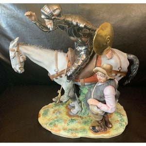 VINTAGE CAPODIMONTE Figurine Don Quixote & Sancho Panza By Cucci 3173 RARE