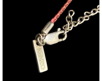 Kenzo Paris 925 Necklace Sterling Silver Flower Pendant Red Silk