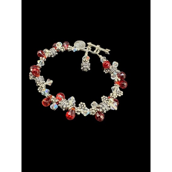 925 Red And Clear Crystal Charm Bracelet Heart Ar… - image 3