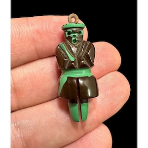 Antique Bakelite Bear Pendant Green Brown Carved Animal Retro