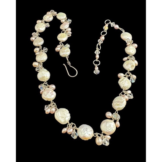 Vintage Sterling Silver Baroque Pearl Crystal Bib… - image 5