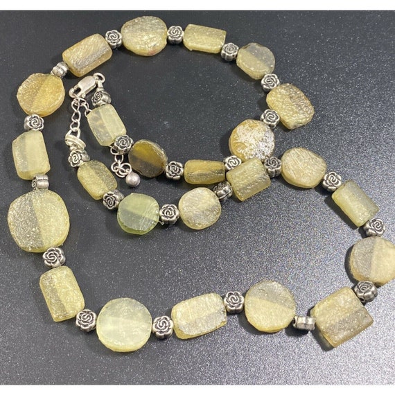 Vintage Sterling Silver Citrine Chain Link Necklace Ornate Floral Spacers
