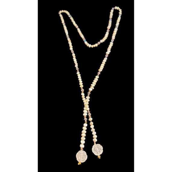 Rose Quartz Pearl And Crystal Lariat Beaded Neckl… - image 5