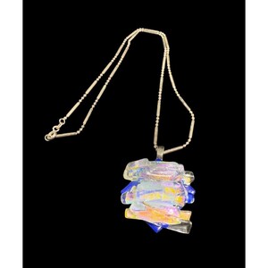 Vintage Fused Rainbow Dichroic Glass Pendant 925 Italy Chain Necklace