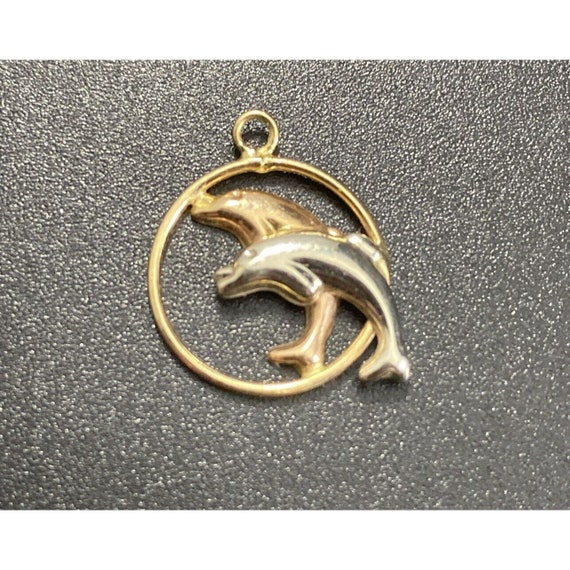 10k Tri Color Gold Two Dolphins Pendant 1/2In - R… - image 2