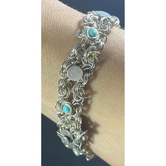 Vintage 970 Sterling Silver Turquoise Chain Link … - image 2