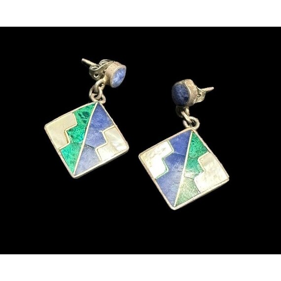 Earrings 950 Multi Gemstone Geometric Dangle Sout… - image 2