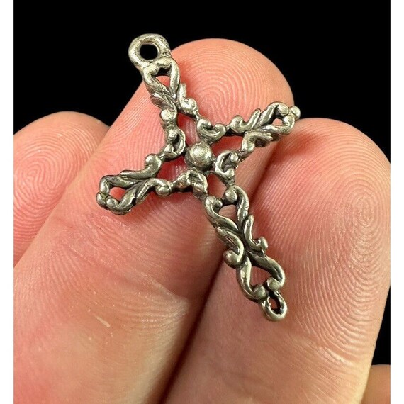 Cross Pendant Sterling Silver Hammered Scrollwork… - image 4