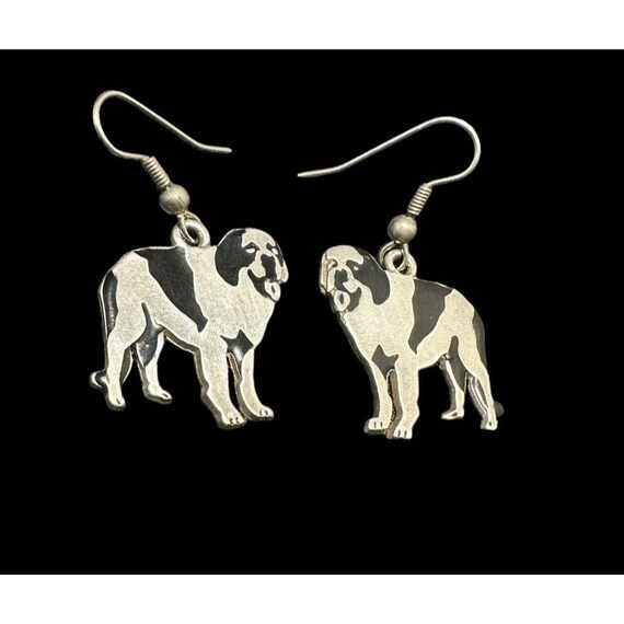 Saint Bernard Sterling Silver Earrings Black Enam… - image 2