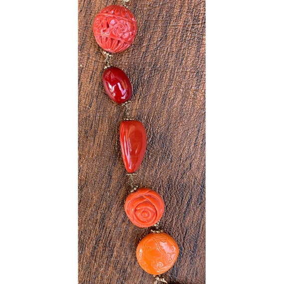 Vintage Red & Orange Carved Celluloid Floral Orna… - image 3
