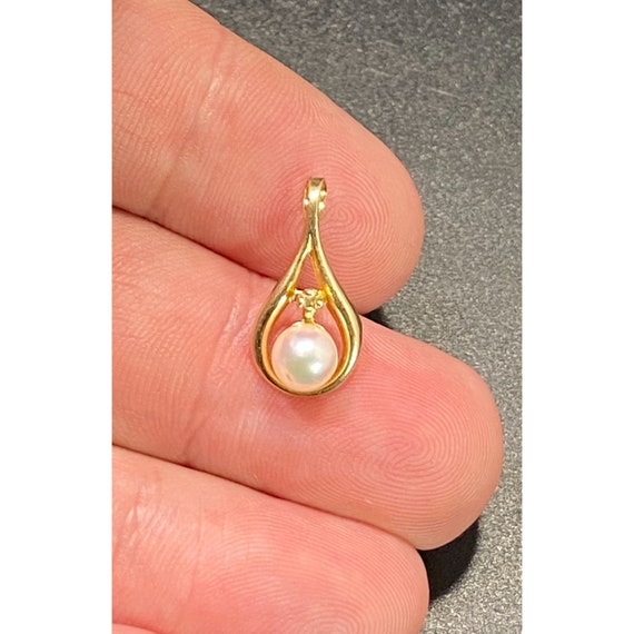 14k Yellow Gold and Pearl Abstract Pendant Diamon… - image 6