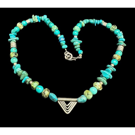 Sterling Silver And Turquoise Beaded Necklace Eth… - image 1