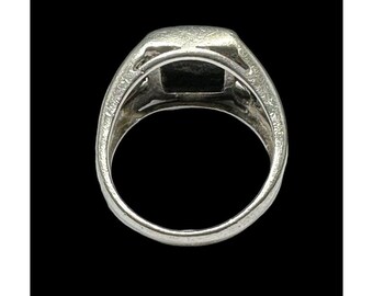 Signed CFJ 925 Ring Sterling Silver Rectangle Black Onyx