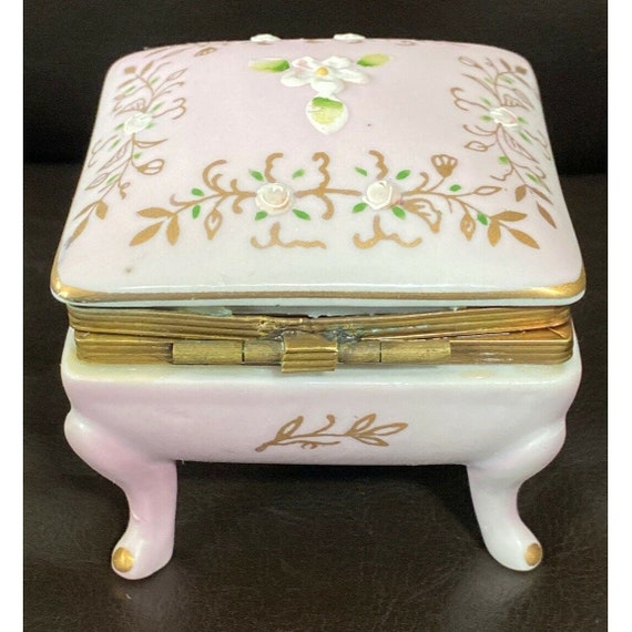 Light Pink Hand Painted Porcelain Floral Footed T… - image 4