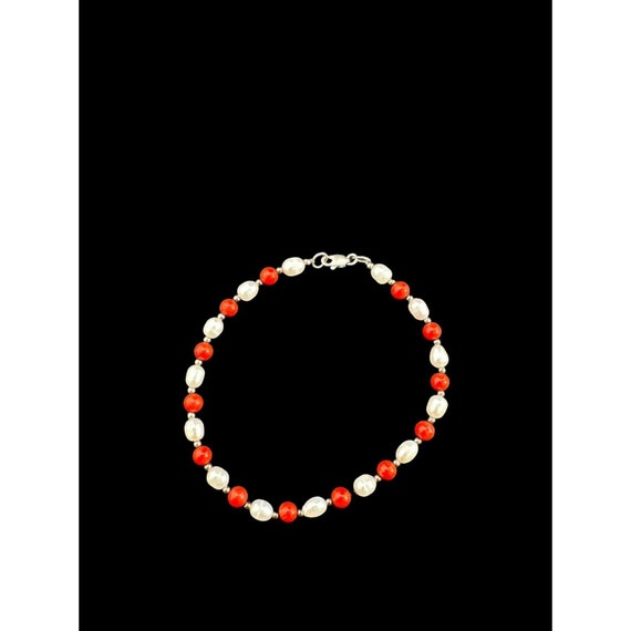 Bracelet 925 Sterling Coral And Freshwater Pearl … - image 7