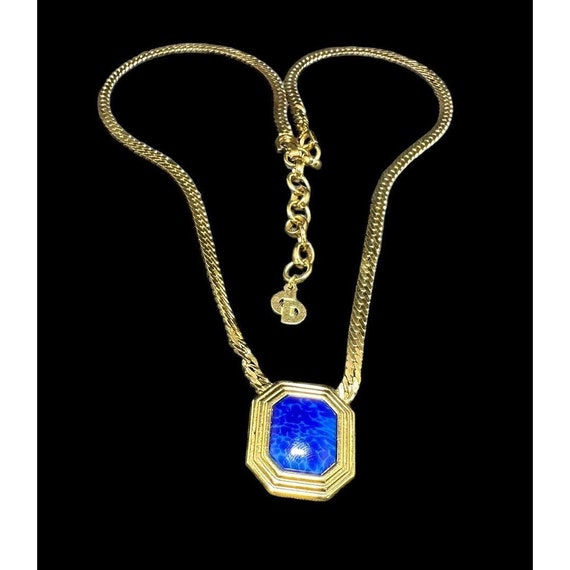 Christian Dior Vintage 1980s Lapis Navy Rectangle Cabochon Pendant