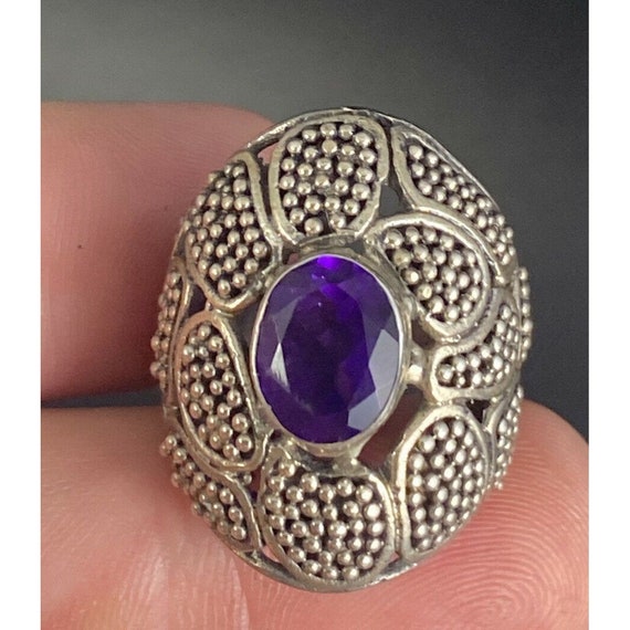 Vintage Sterling Silver Amethyst Ring Pebbled Orn… - image 5