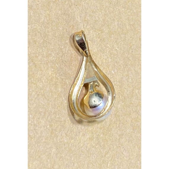 14k Yellow Gold and Pearl Abstract Pendant Diamon… - image 5