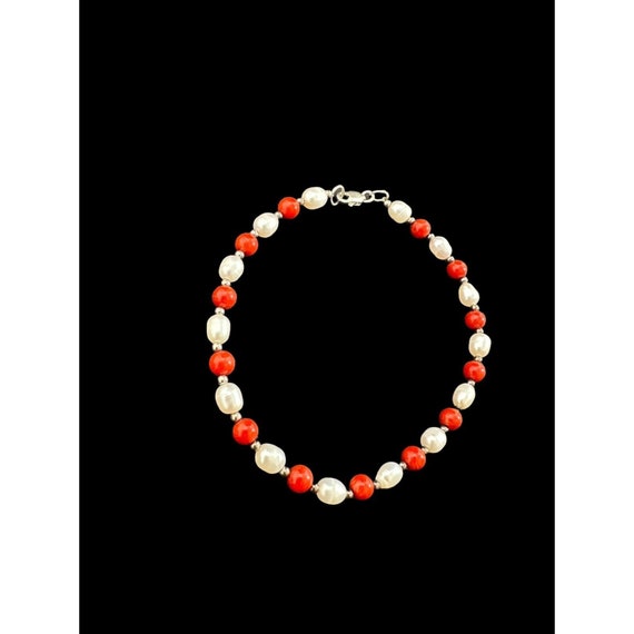 Bracelet 925 Sterling Coral And Freshwater Pearl … - image 5