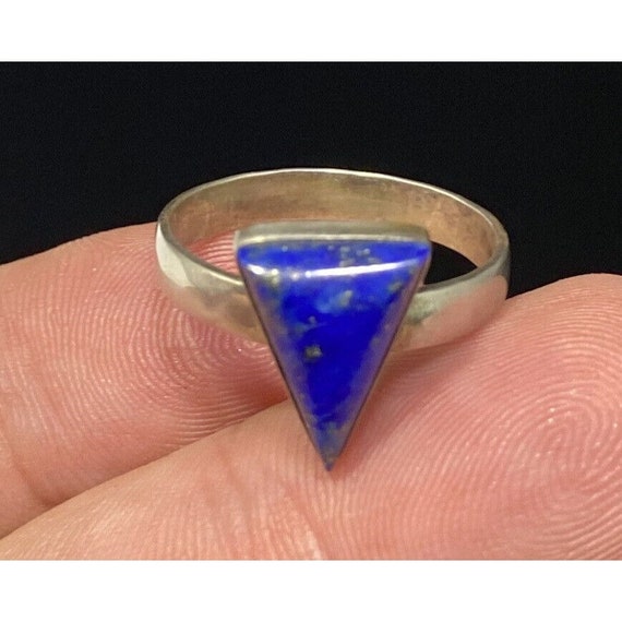 Lapis Lazuli Gemstone Triangle 925 Silver Ring Tr… - image 6