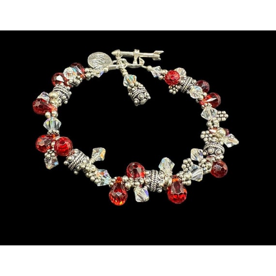 925 Red And Clear Crystal Charm Bracelet Heart Ar… - image 1