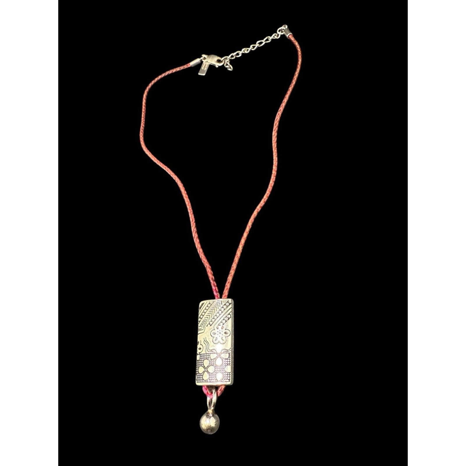 Kenzo Paris 925 Necklace Sterling Silver Flower Pendant Red Silk