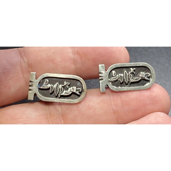 Vintage 925 Cufflinks Hieroglyphics Motif Sterlin… - image 2