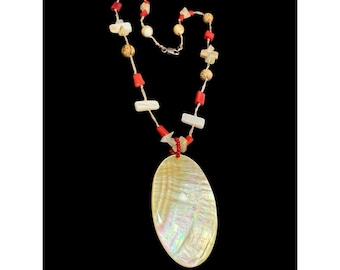 Southwestern Beaded Necklace Coral MOP Jasper 925 Silver Clasp