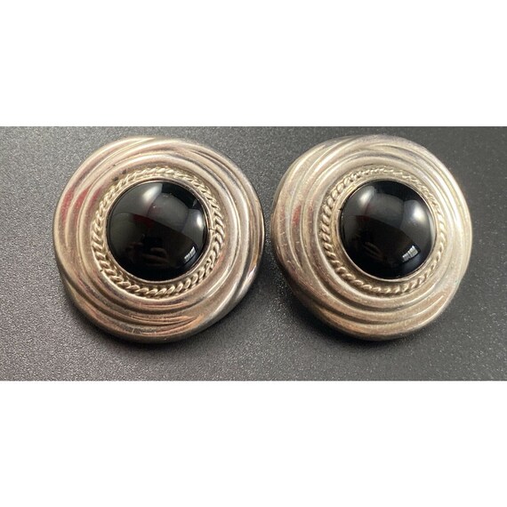 Taxco Sterling Silver Black Onyx Round Clip On Ea… - image 2