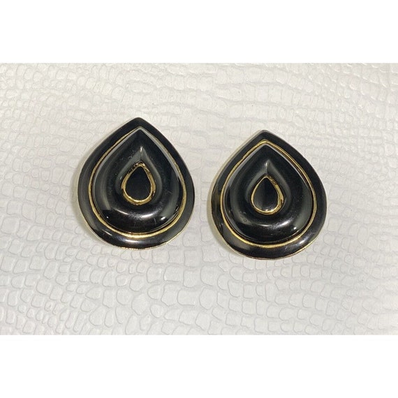 Geometric Kenneth Jay Lane Black Enamel Clip On G… - image 1