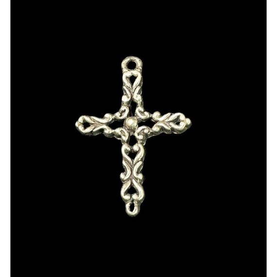 Cross Pendant Sterling Silver Hammered Scrollwork… - image 3