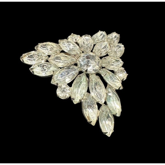 Art Deco Large Clear Marquise Pronged Crystal Bro… - image 2