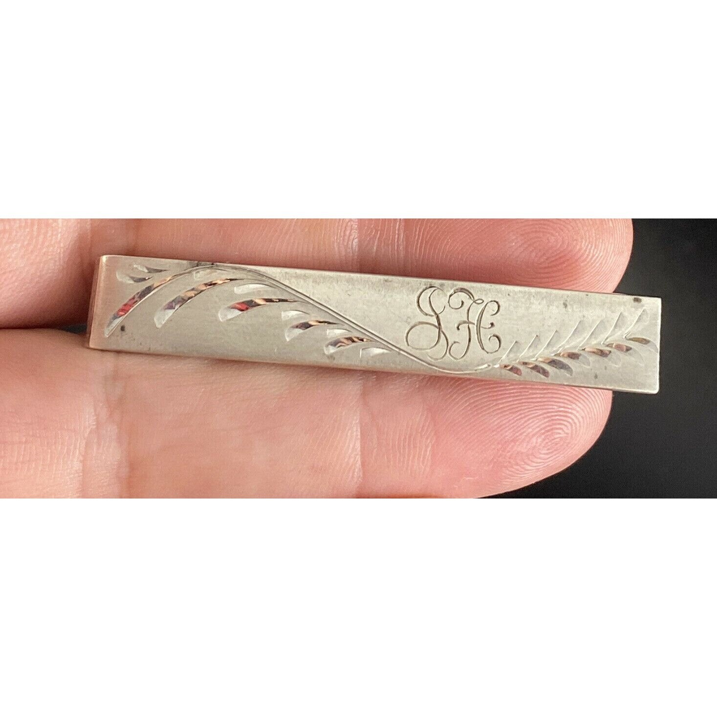 FOSTER Sterling Silver Vintage Foster ID Tie Clip Ornate  Vintage Foster jewelry tie clip display picture 1