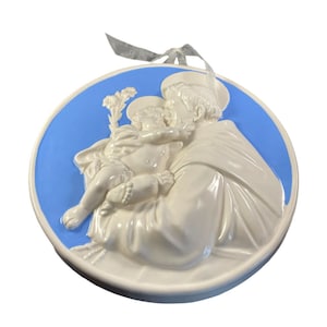 Nevio Di Marco Sculpture Handpainted Saint Anthony & Child Hanging Plaque Vintage