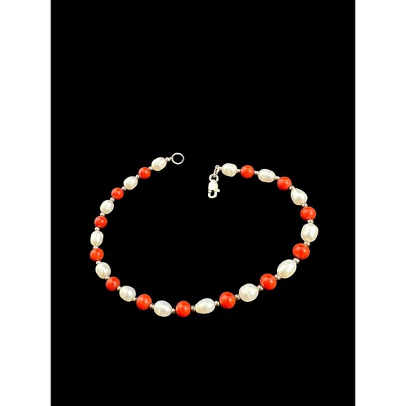 Bracelet 925 Sterling Coral And Freshwater Pearl … - image 6