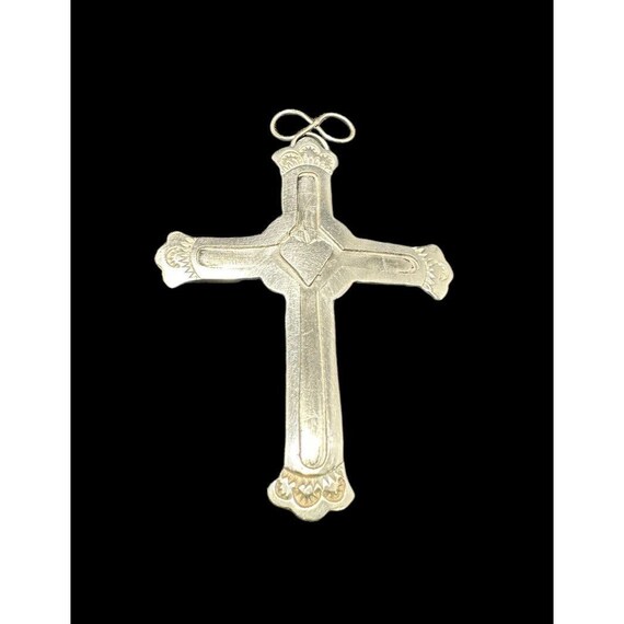 Vintage Sterling Silver Heart Cross Pendant Religious Dangle Fine Jewelry