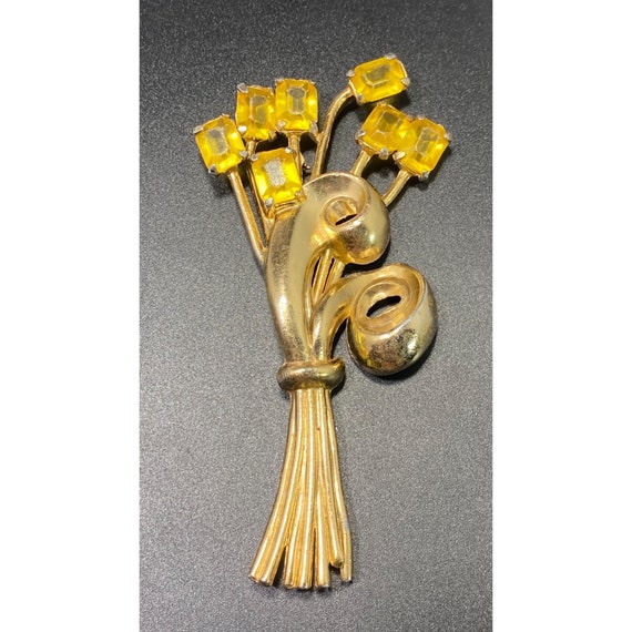 Antique Coro Bouquet Brooch Statement Pin Yellow … - image 1